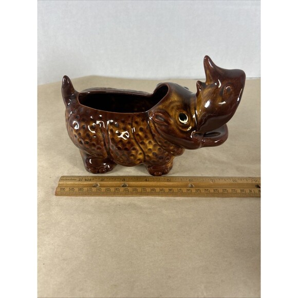 Rhinoceros rhino ceramic planter figurine Vintage anthropomorphic sculpture RARE - Picture 10 of 12